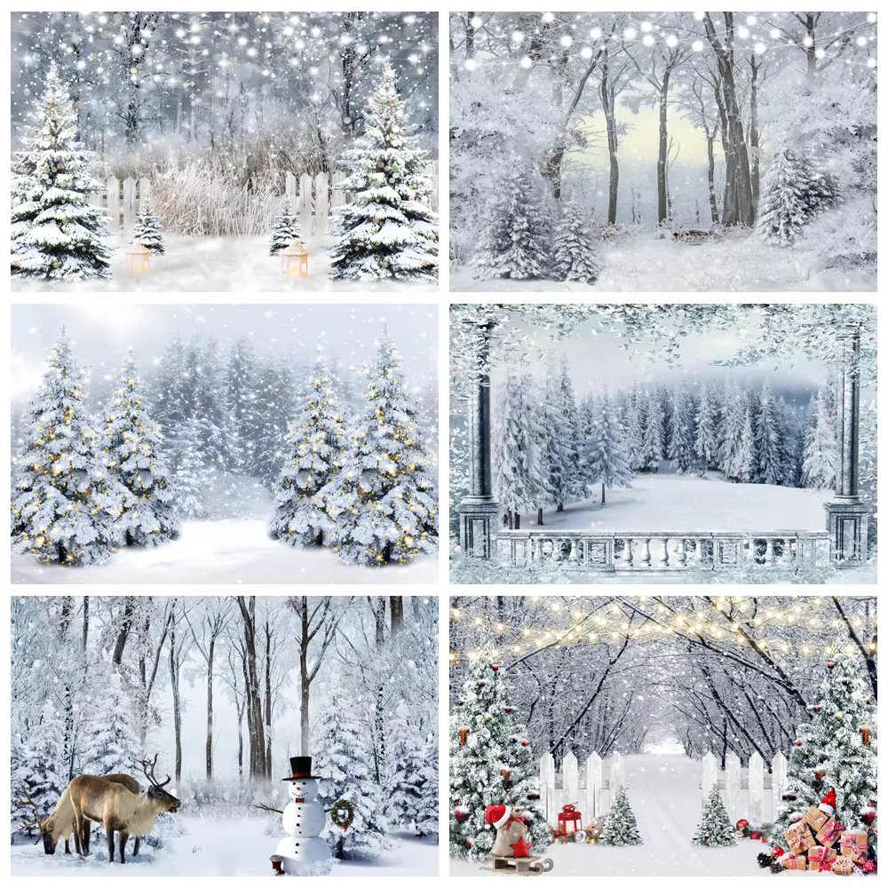 Winter Forest Snow Scenery Backdrop for Photography Snowflake Mountain Christmas Tree Xmas Baby Portrait Background Photo Studio