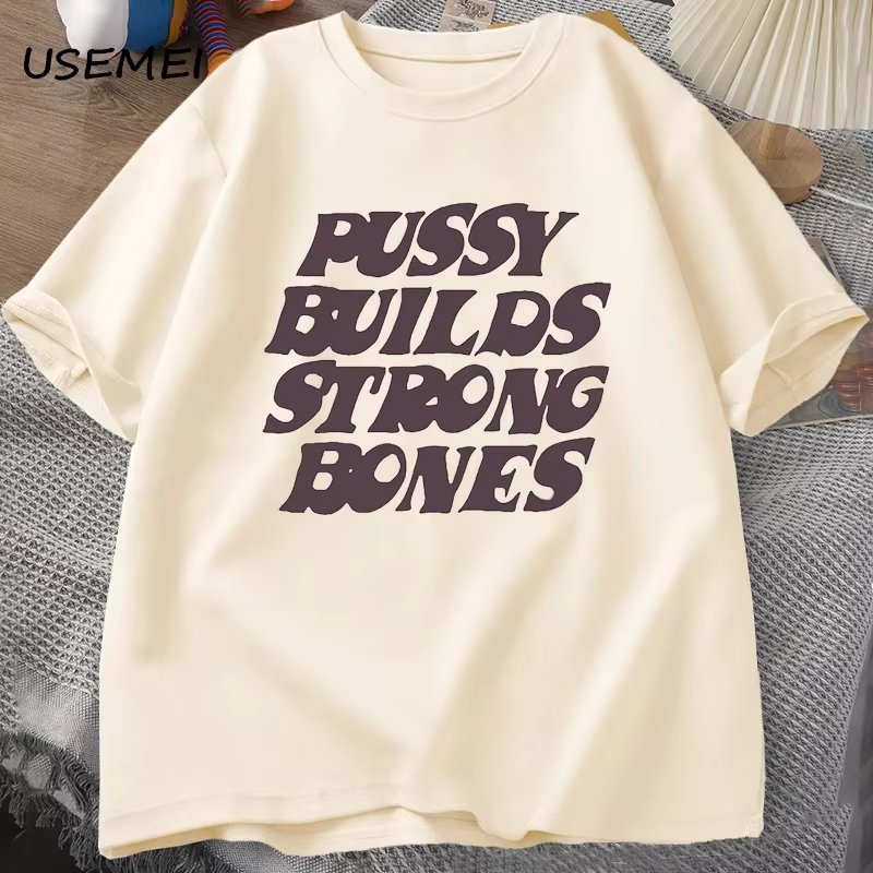 Pussy Builds Strong Bones Playboi Carti T-shirts Oversized Streetwear 90s Cotton Men's Tee Shirt Y2k Hip Hop Streetwear Clothes