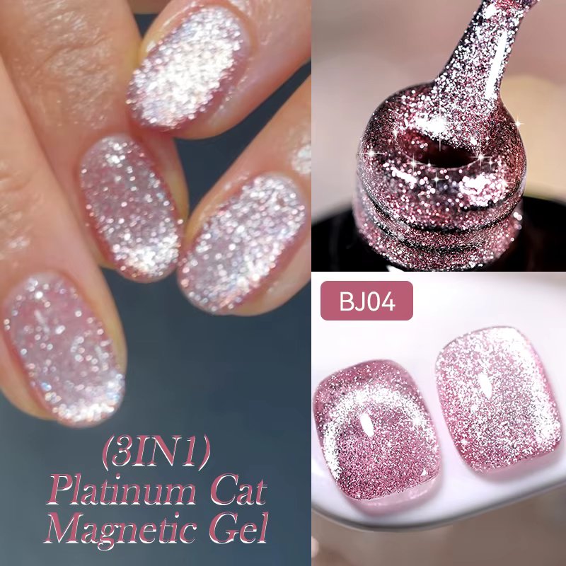 LILYCUTE 7ML Rose Gold Foils Effect Platinum Cat Magnetic Gel Nail Polish Silver Moonlight for Fall Winter Manicure Nail Art Gel