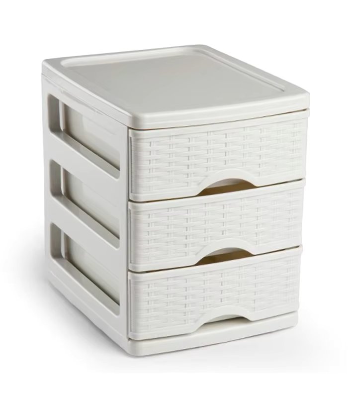 Tradineur Tabletop Drawer, Plastic, 3 Drawers, 17x13,5x17 cm, Turia Model, Wicker Effect, multiu Storage Tower