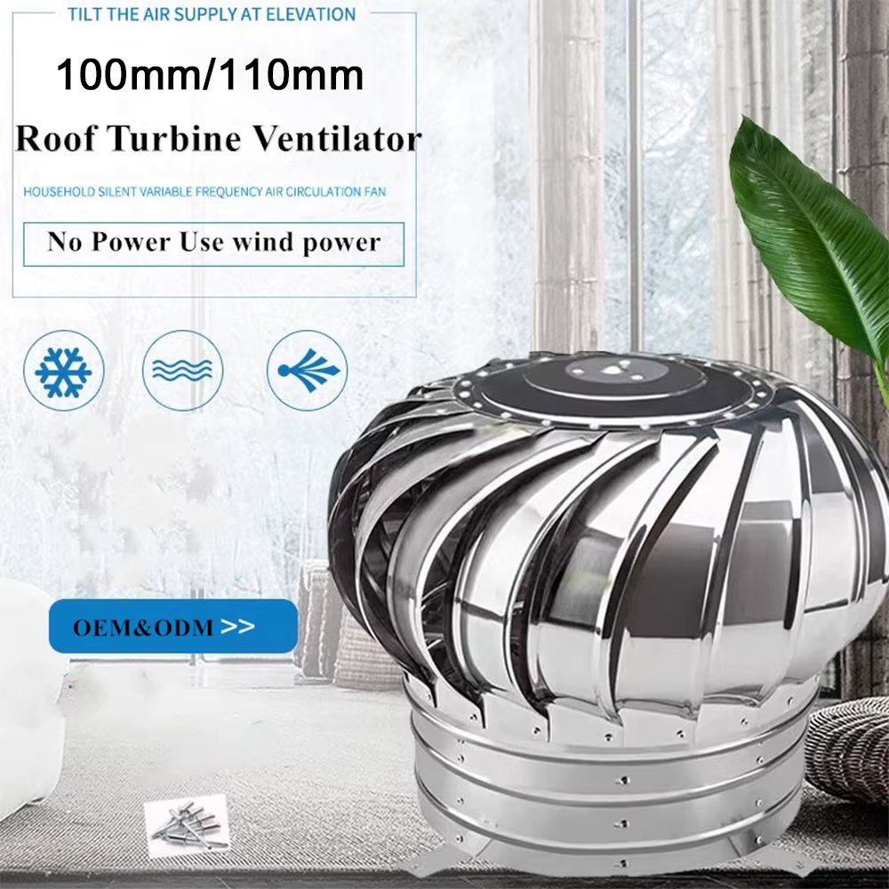 Stainless Steel Roof Ventilator Wind Turbines Air Vent Attic Ventilator 110mm Pipefit Roof Ventilating Fan