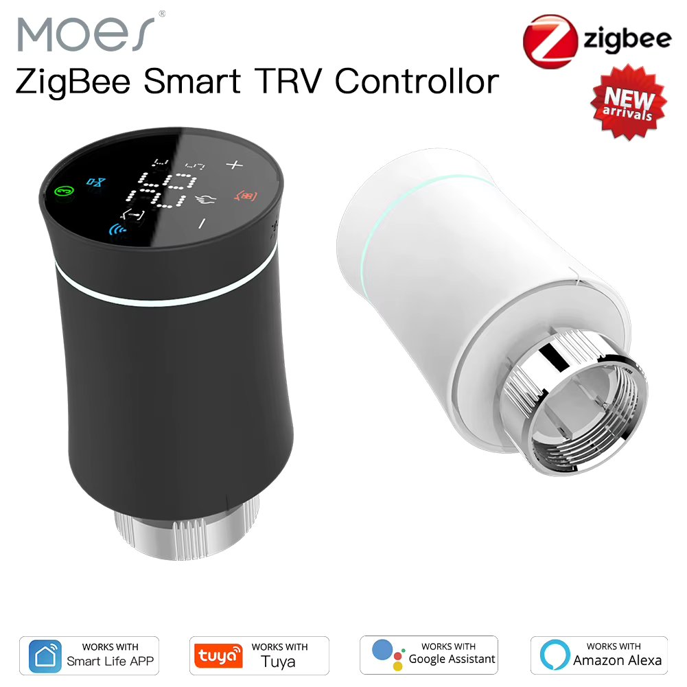 MOES TRV ZigBee 3.0 Tuya New Radiator Actuator Valve Smart Programmable Thermostat Temperature Heater Alexa Voice Control