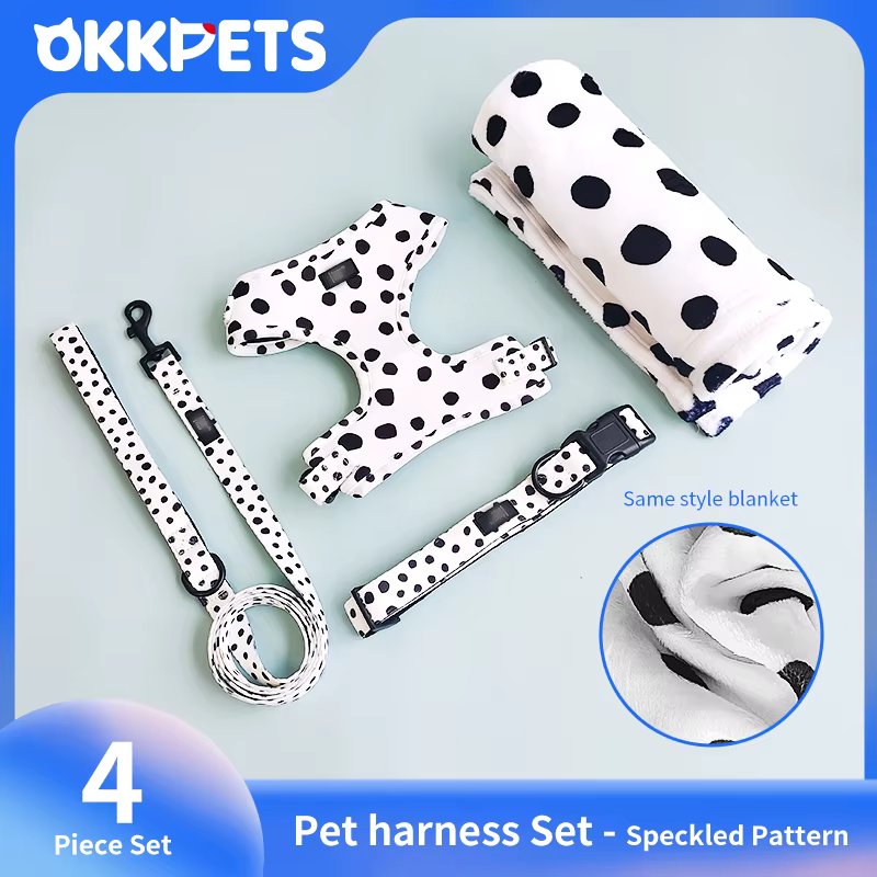 OKKPETS Special Offer 4in1 Dog Harness&Collar&Leash&Blanket Accessories Polyester Pet Harness Set For Small Medium Large Dogs