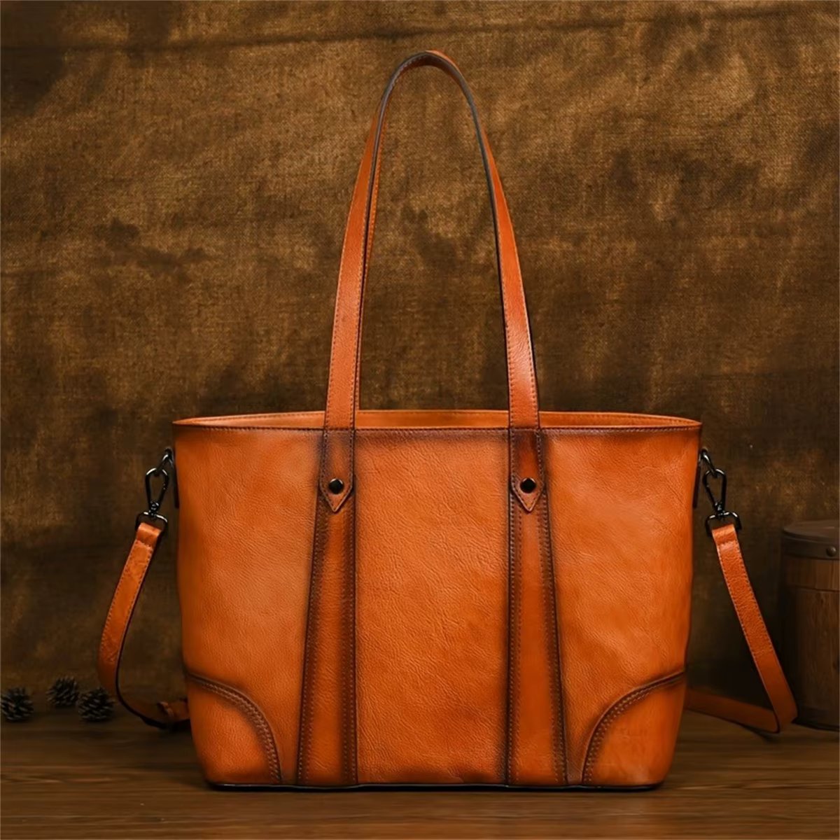 Ladies Large Genuine Leather Tote Bag - Vintage Real Cow Leather Handbag withLayer Cowhide Shoulder Bag Design