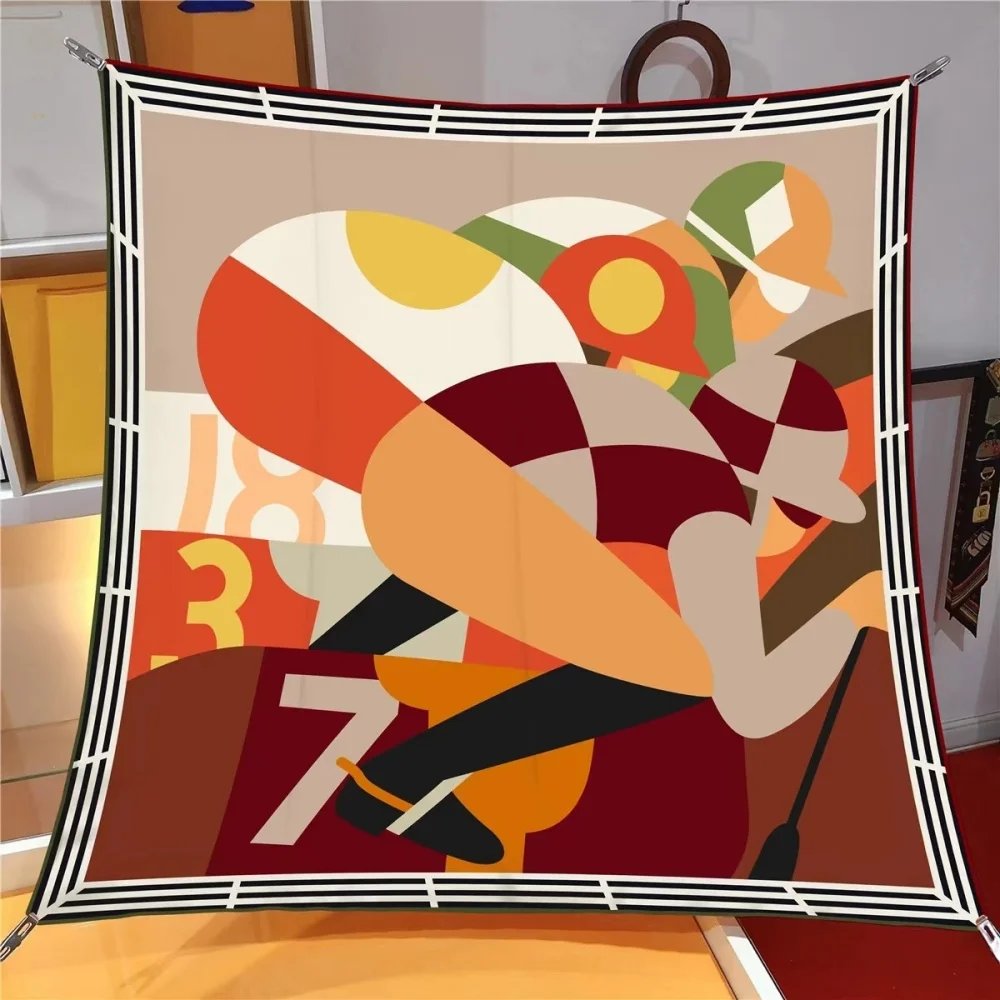 Silk Scarf Women Sporter Print Square Scarves Head Echarpes Silk Foulards Femme Wraps Beach Shawls Bandana Lady Hijabs 90CM