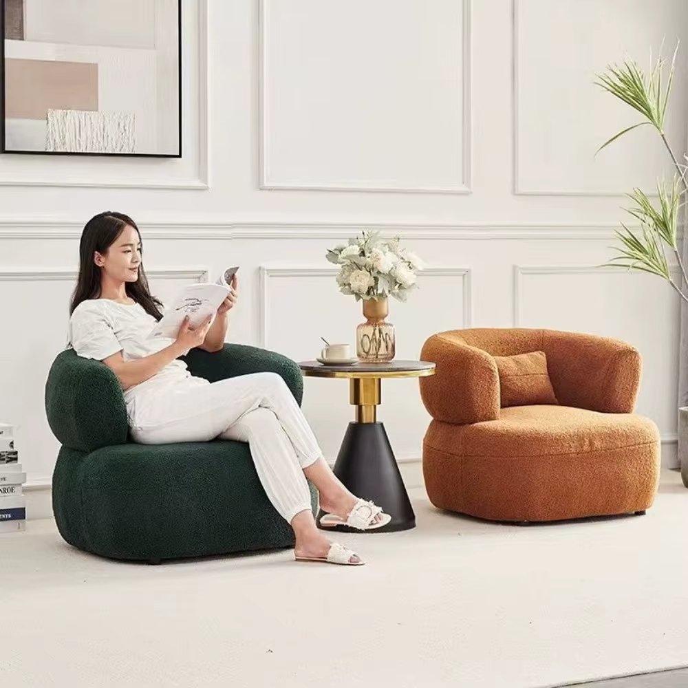 Nordic design simple living room creative U-shaped sofa balcony bedroom small white leisure lambswool single person sofa chair