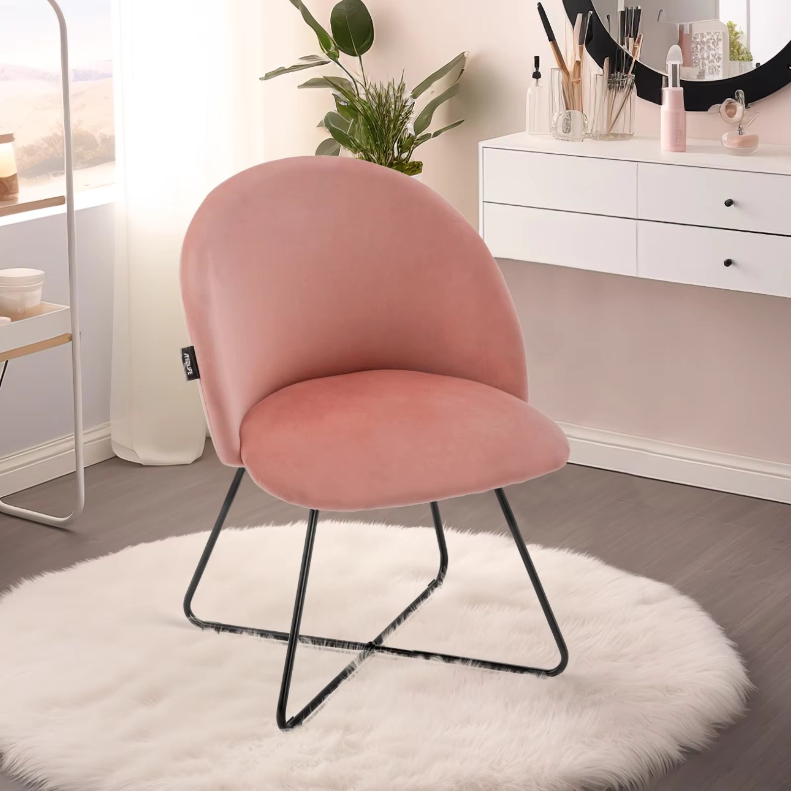 Redlife Velvet Vanity Chair ,Armless Accent Chair Makeup Stool with Metal Legs for Bedroom Living Room Makeup Room Home & Office