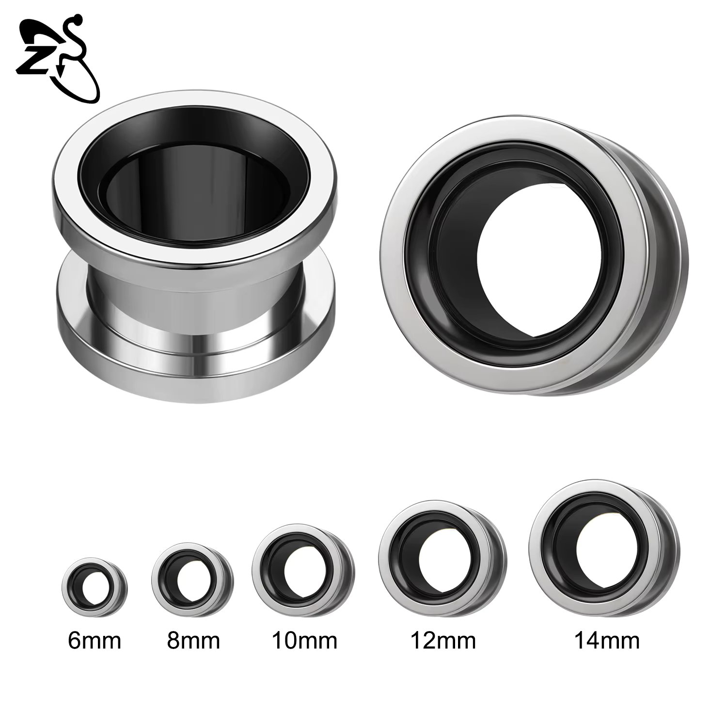 ZS 1 Piece Stainless Steel Ear Plug And Tunnel 6/8/10/12/14/16MM Ear Stretchers Double Flared Flesh Expander Piercings Jewelry