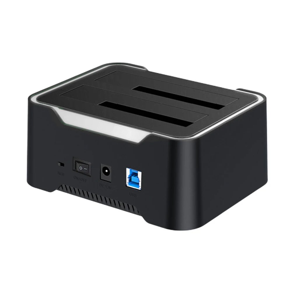 Dual-bay HDD Docking Station USB3.0 Mobile Hard Drive Copy Box Base External Hard Drive Docking for 2.5/3.5 Inch SATA Hard Disk