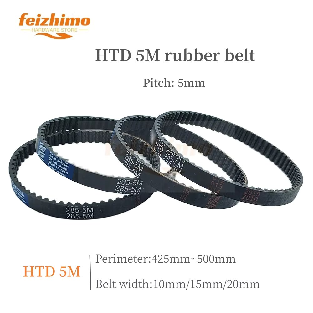 JIT HTD 5M Black Rubber Synchronous Belt Wth A Circumference Of 425mm~500mm And A  Belt Width Of 10mm/15mm/20mm Toothed 5M Belt,