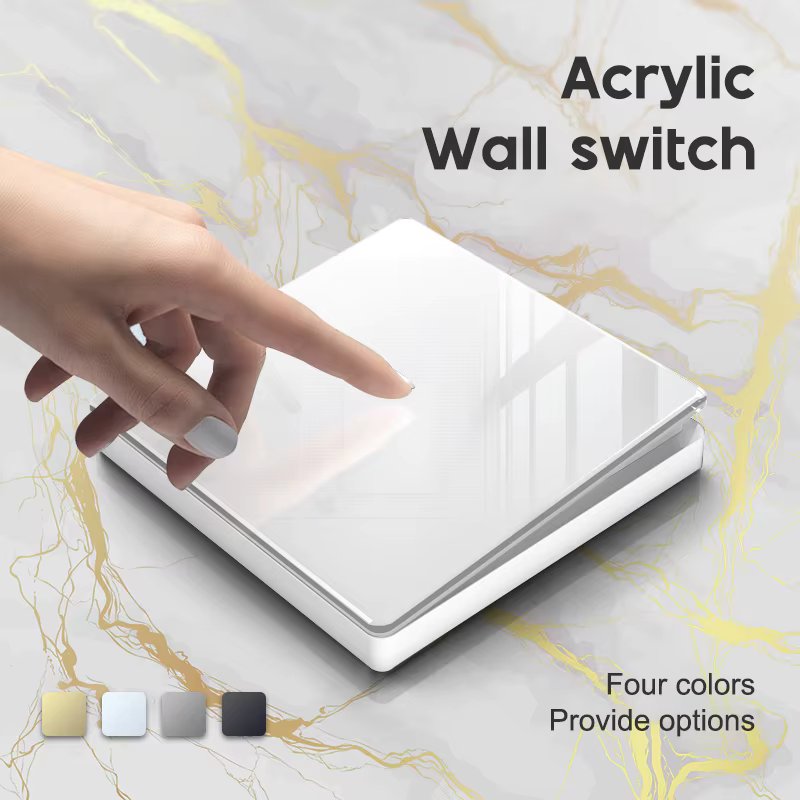 YINKA EU UK Korean Standard Acrylic Light Switch Wall Switch Safety Switch 1 Gang Recessed Switch Light Controller Switch Outlet