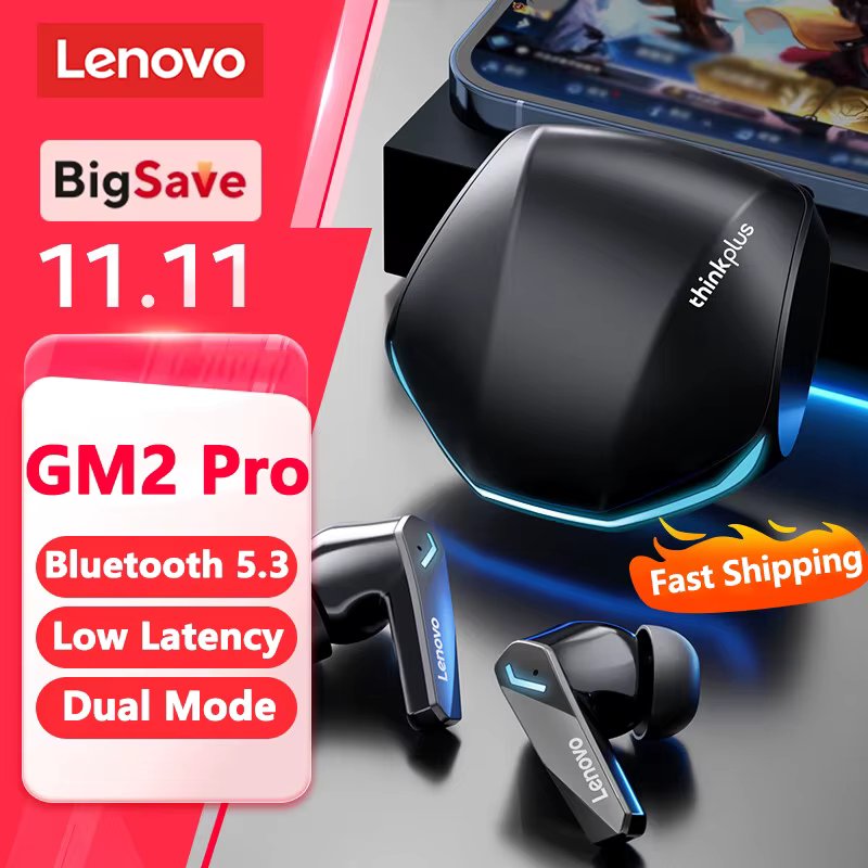 Choice Lenovo GM2 Pro Bluetooth 5.3 Earphones Sports Headset Wireless In-Ear Gaming Low Latency Dual Mode Music Headphones Game