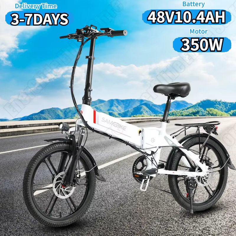 SAMEBIKE Electric Bike 350W Motor 48V10.4AH Lithium Battery City Trip Folding Electric Bicycle 20-inch Tire All Terrain E-bike