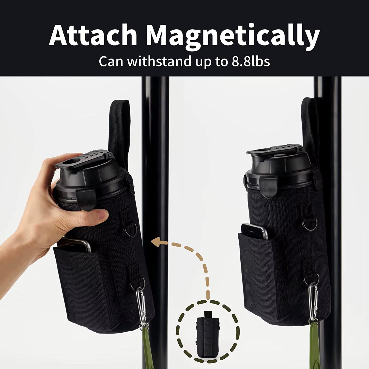 Magnetic Gym Water Bottle Bag Holder, Built-in Magnet for Easy Attachment to Metal Surface, Magnetic Bottle Sleeve Pouch