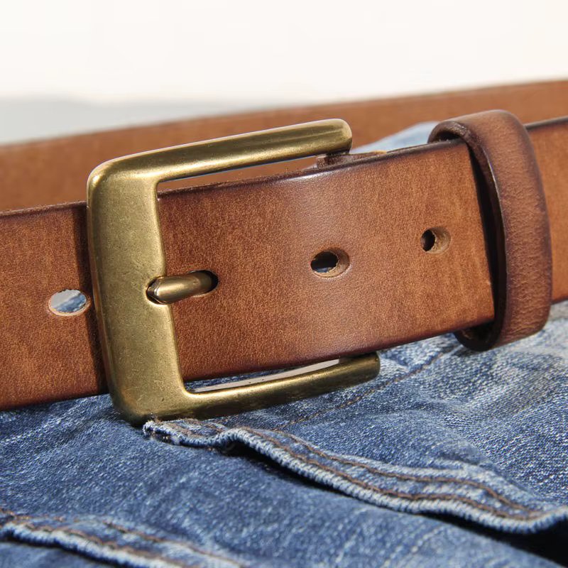 Vintage Luxury Handmade Leather Copper Buckle Man's Belt Cinturon Gotico Cowhide Retro All-match Casual Jeans Soft Belt ABC