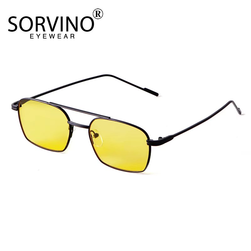 SORVINO Fashion 2021 Yellow  Rectangle Sunglasses Women Retro Ocean Lens Metal Square Sun Glasses Men Double Bridge Shades UV400