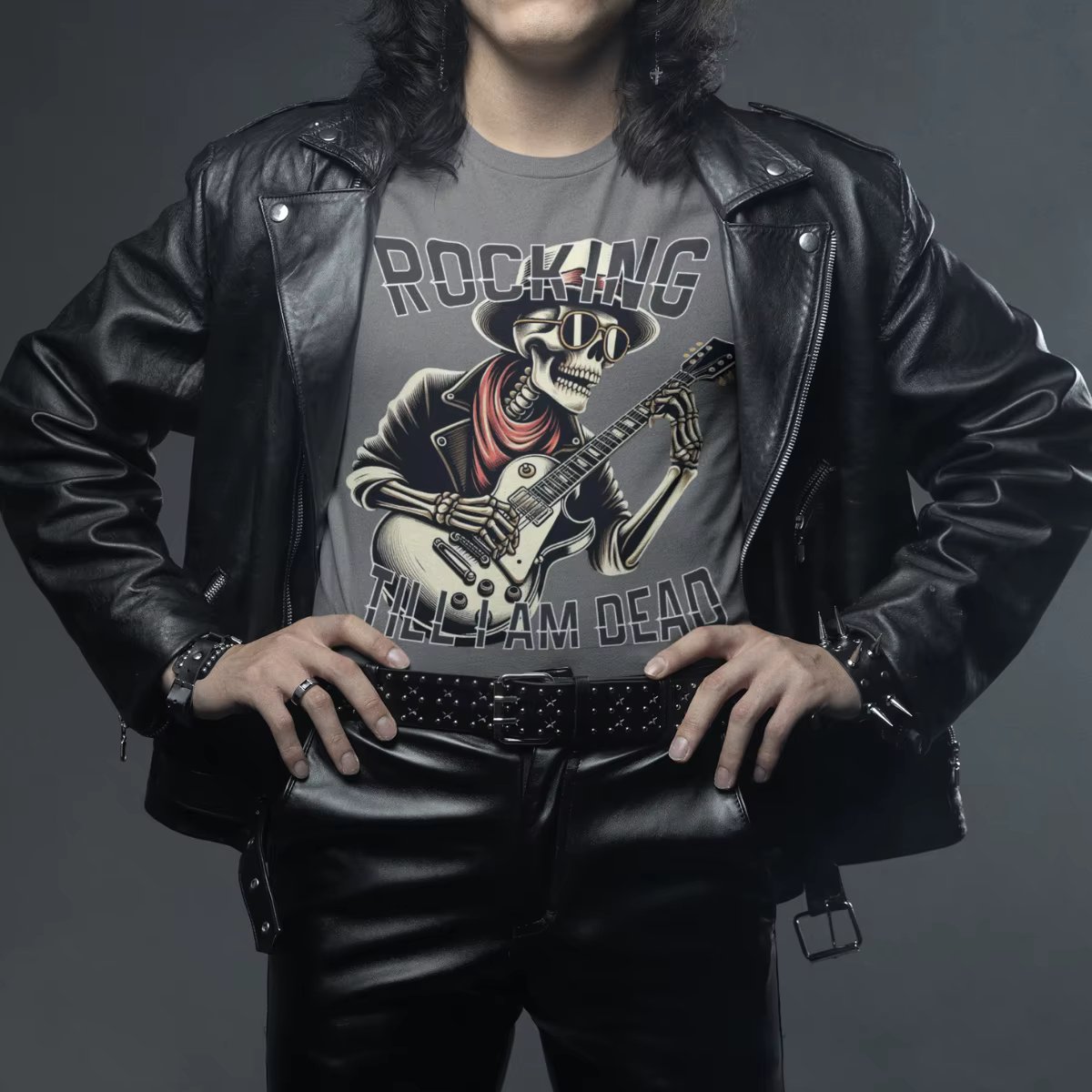 GuGi Rocking Skeleton Rocker Skull Ringing Guitar Men's T-Shirt