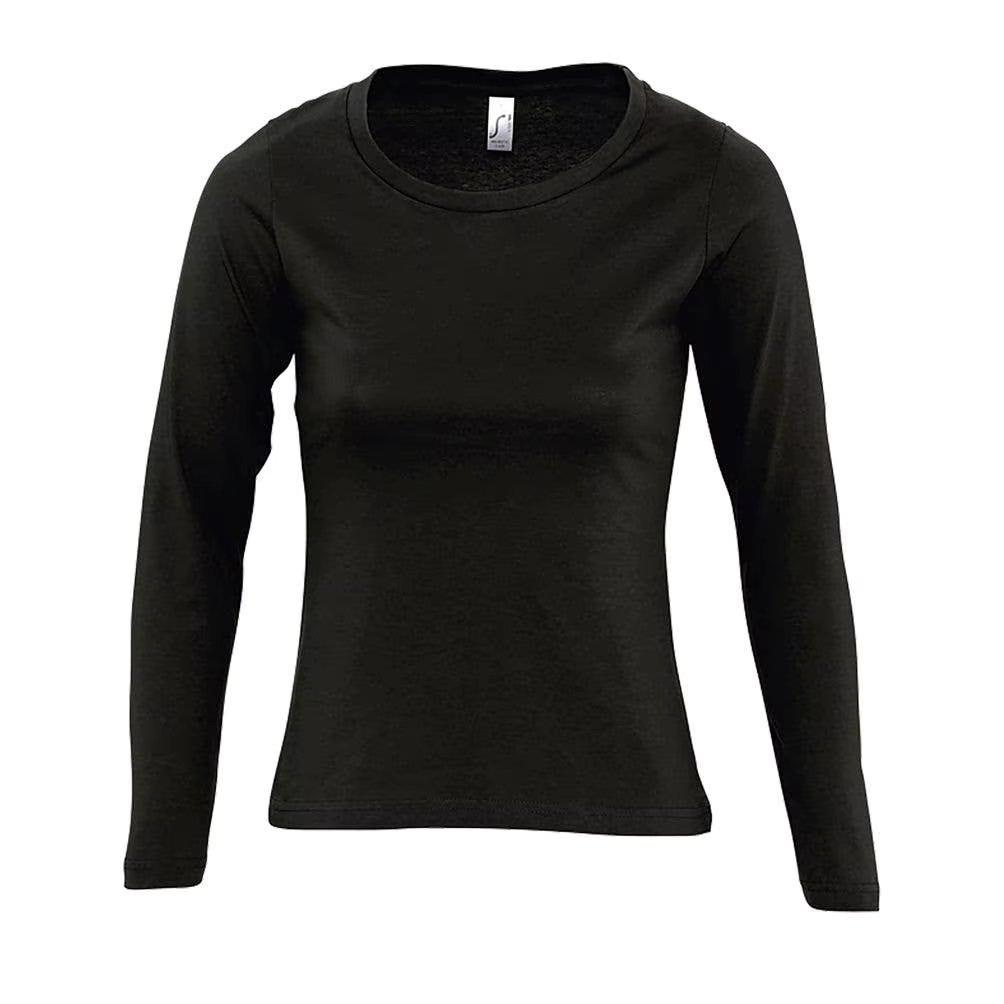 MARNAULA.MAJESTIC. Women's long-sleeved T-shirt with O-neck. Size = S,COLOR = deep black