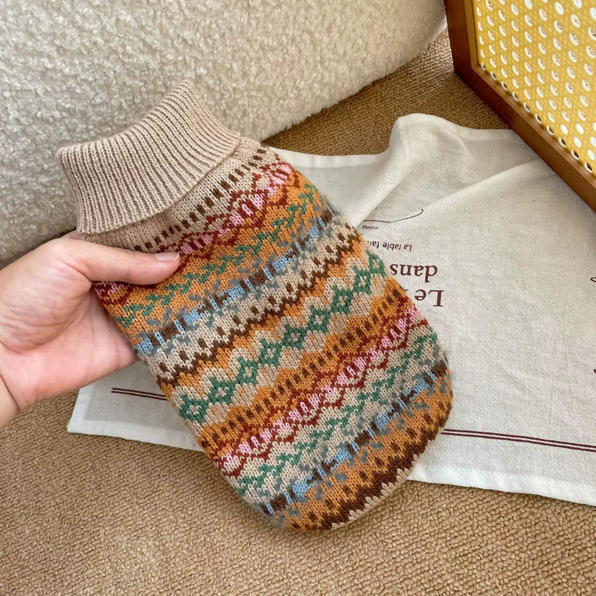 Pet Retro Stripe Sweater Autumn/Winter New Pet Clothes Cat and Dog High Collar Christmas Sweater Dog Clothes for Small Dogs