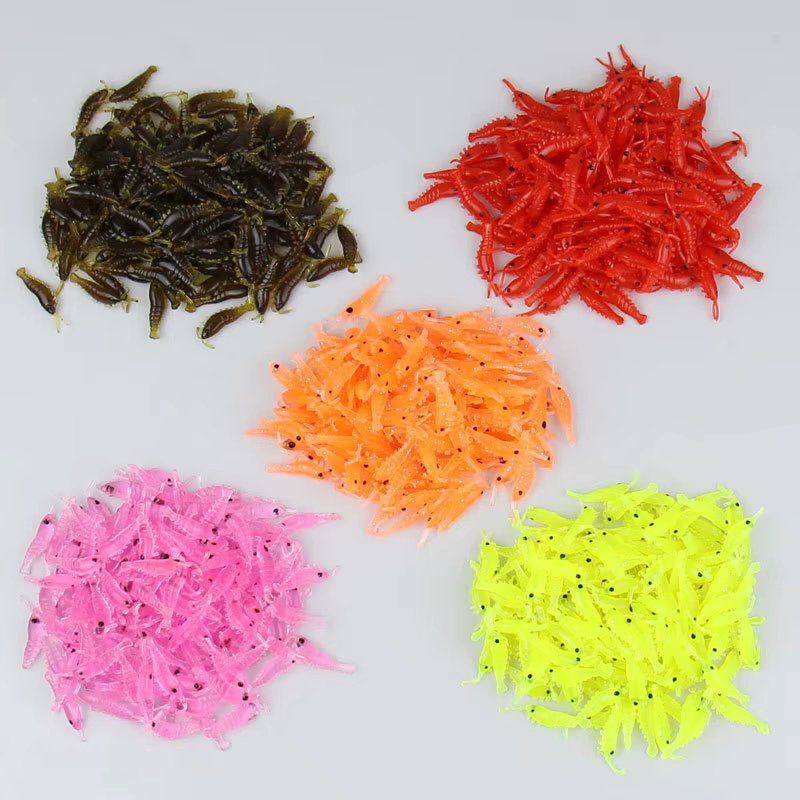 50pcs/lot Soft Silicone Shrimp Fishing Lures 2.8cm 0.3g Small Light Green Freshwater Fishing Shrimp Bait Glow Luminous for Bass