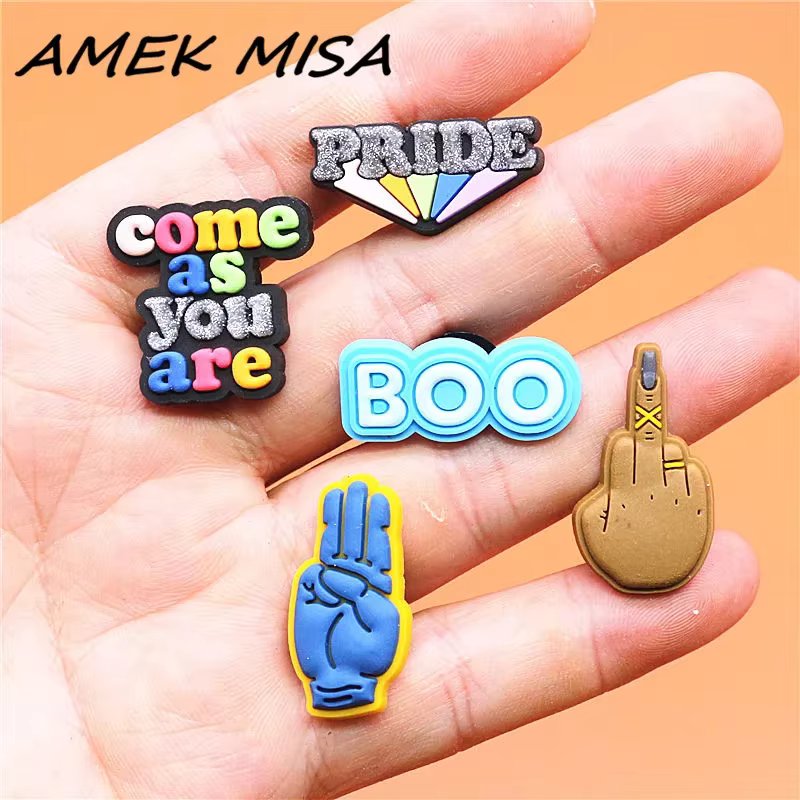 1pcs Shoe Charms Pride Swear Middle Finger Gesture Boo Shoe Accessories Decoration fit Party Kids Gifts