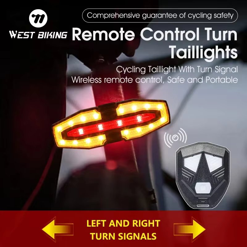WEST BIKING Bike Taillight Remote Control Bicycle Turn Taillight Type-C Charging LED Cycling Warning Lamp Portable Bike Light