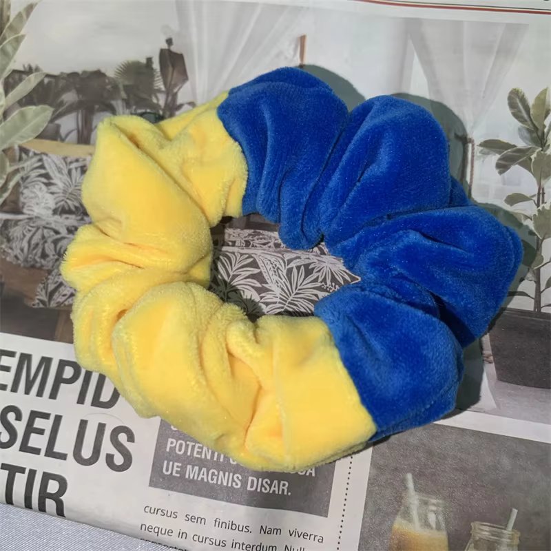 Ukraine Flag Colour Elastic Hair Bands Adorable Plush Ponytail Holders Velvet Scrunchies Hair Decorative Patriotic Gifts