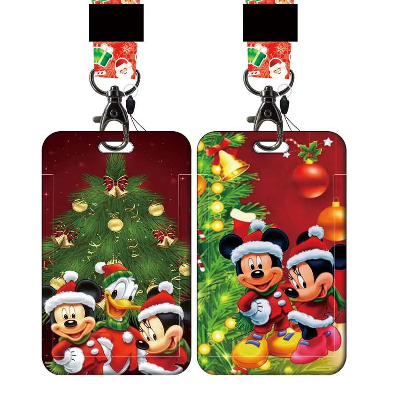 Merry Christmas Mickey Card Holder Lanyards Yule Minnie Card Holders Neck Strap for Keychain Kids Door Badge Holder Card Case