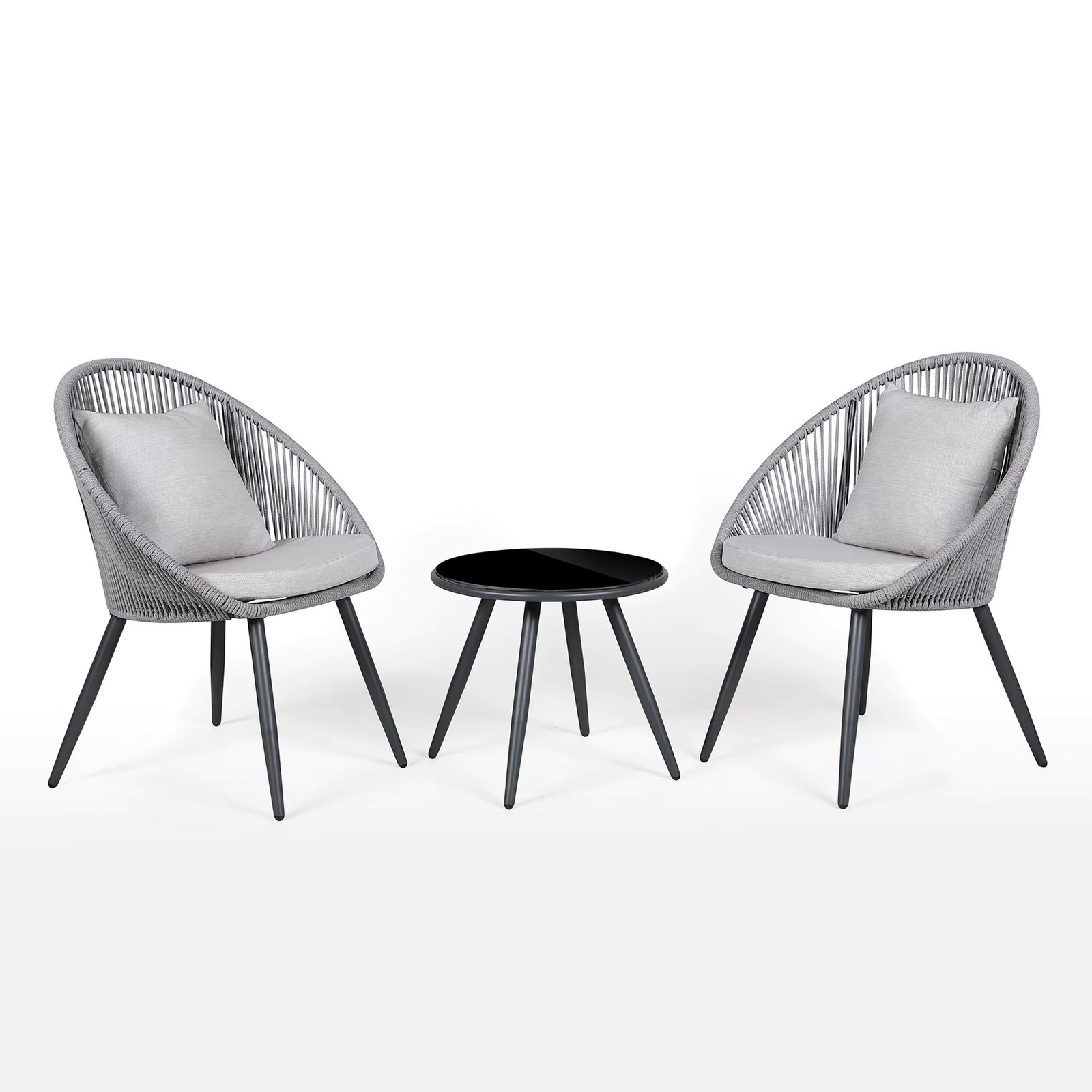 JARDINA 3 Piece Patio Bistro Set, Outdoor Woven Rope Conversation Balcony Furniture Set with Glass Top Table