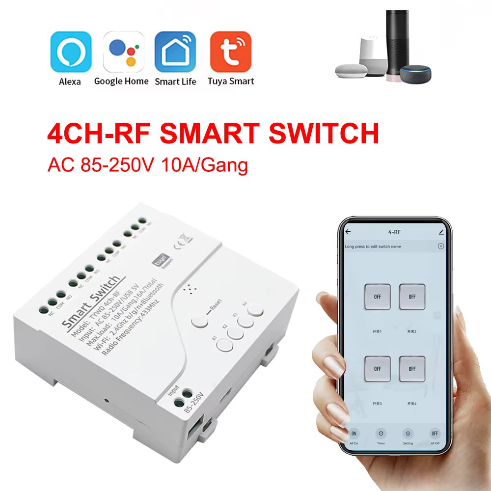 Tuya WiFi AC DC7-32V 85-250V 12V 24V 220V 1/2/4 Channel Receiver 10A 16A Relay For Smart 1/2/4ch Switch Module Wireless Control
