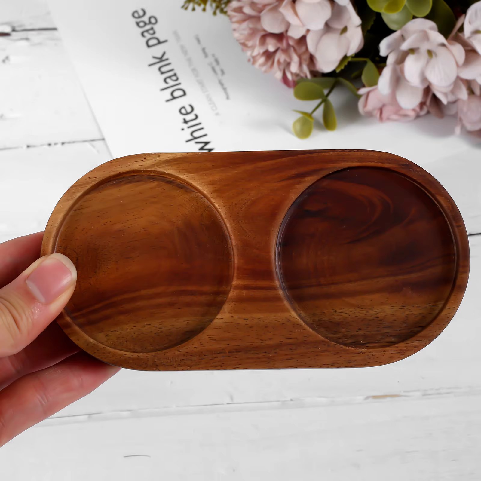 Kitchens Wood Tray for Salt and Pepper Mill Multipurpose Natural Wood Storage Holder for Inner Diameter 6.3cm Bottle & cup