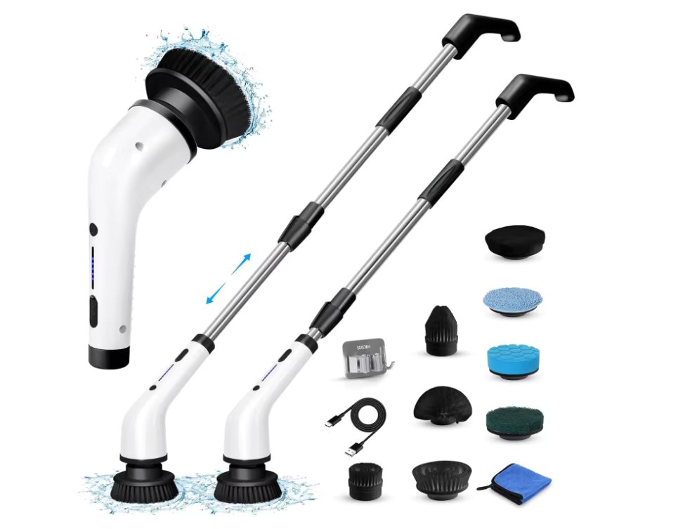 Electric Spin Scrubber, Up to 450RPM Cordless Cleaning Brush , 51 Inch Shower Power Scrubber with Adjustable Extension Arm