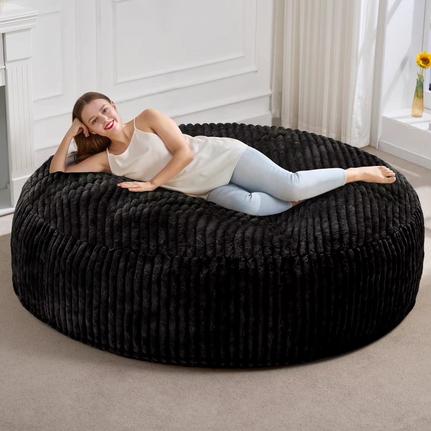6Ft Bean Bag Chairs For Adults Large Beanbag Chair With Stripe Plush Cover Big Bean Bag Chair For Living Room Bedroom Dorm