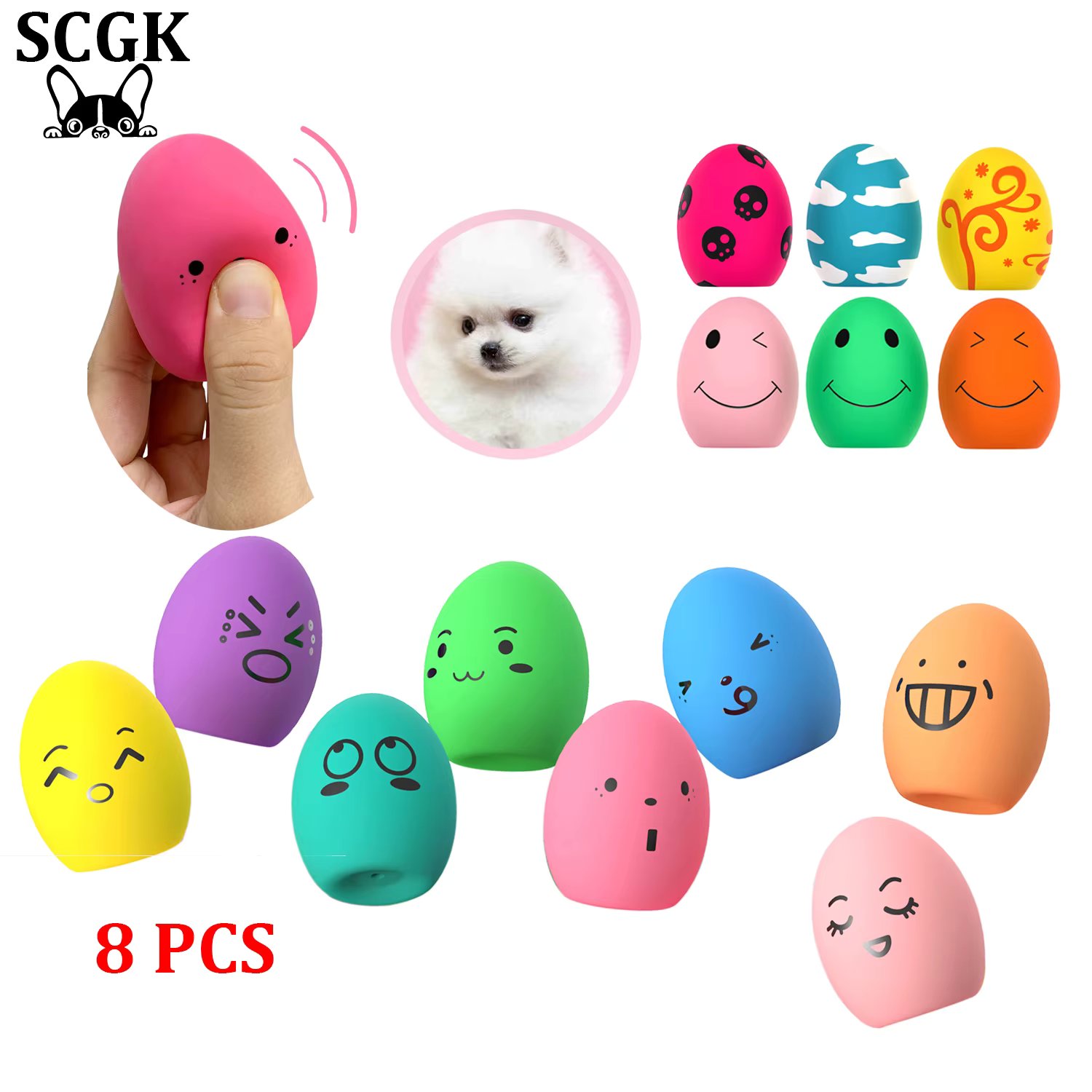 SCGK bouncy egg Dog Toys Funny Ball Squeaky Latex Bouncy Egg with Squeaker for Puppy Small Pet Dogs Soft Rubber Sound
