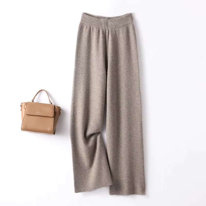 Choice Autumn Winter Women Cashmere Straight Pants Classical Herringbone Trousers 100% Cashmere Knitwear Thick Soft Warm Pants