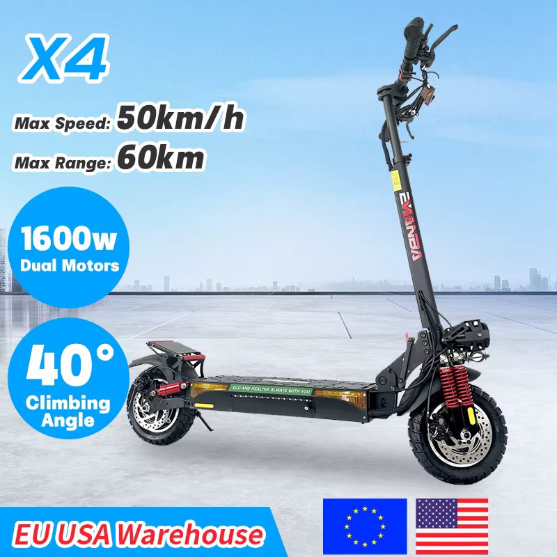 High Powered Off-Road Two Wheel Dual Hub 1600w Escooter E Scooter Electric Foldable Scooters 48v 2000w Dual Motor