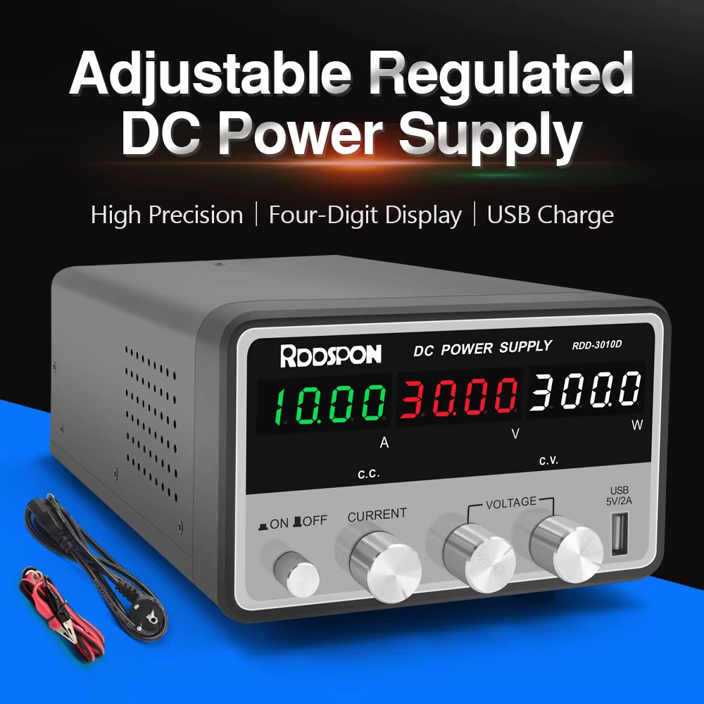 RDD-3010D Adjustable DC Power Supply for Lab Use: DC 30V 10A, USB 5V Output, AC 220V/110V Switchable.