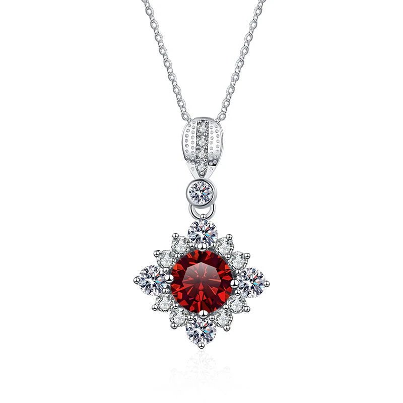 JoyceJelly S925 Sterling Silver Wedding Jewelry 1 Carat D-COLOR Moissanite Diamond Necklace Geometric Princess Square Pendant