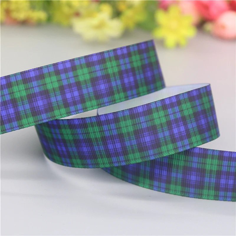 DHK 50yards Plaid Grid Printed Grosgrain Ribbon Accessories Material Headwear Decoration DIY Sewing Craft S2221