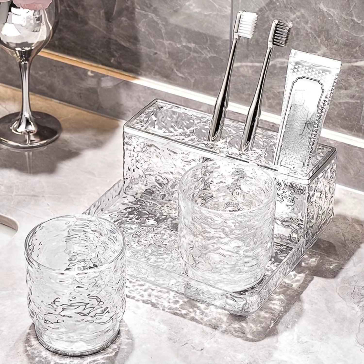 Complete Bathroom Organizer Set - Toothbrush Holder, Toothpaste &  , Mouthwash Cups, And Countertop Accessories