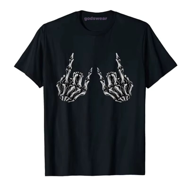 Skeleton-Hands Rock T-Shirt Funny SkeletonMetal Fingers Shirt Music Lover Streetwear Tee Tops Skull Print Clothes
