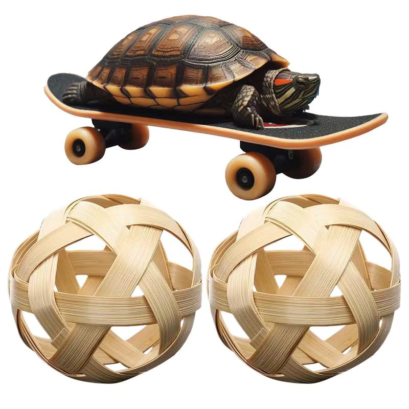 Mini Small Skateboard For Turtles Parrot Toy with 2 Turtle Feeding Ball Fruit Vegetable Holder Finger Skate Board For Tortoise