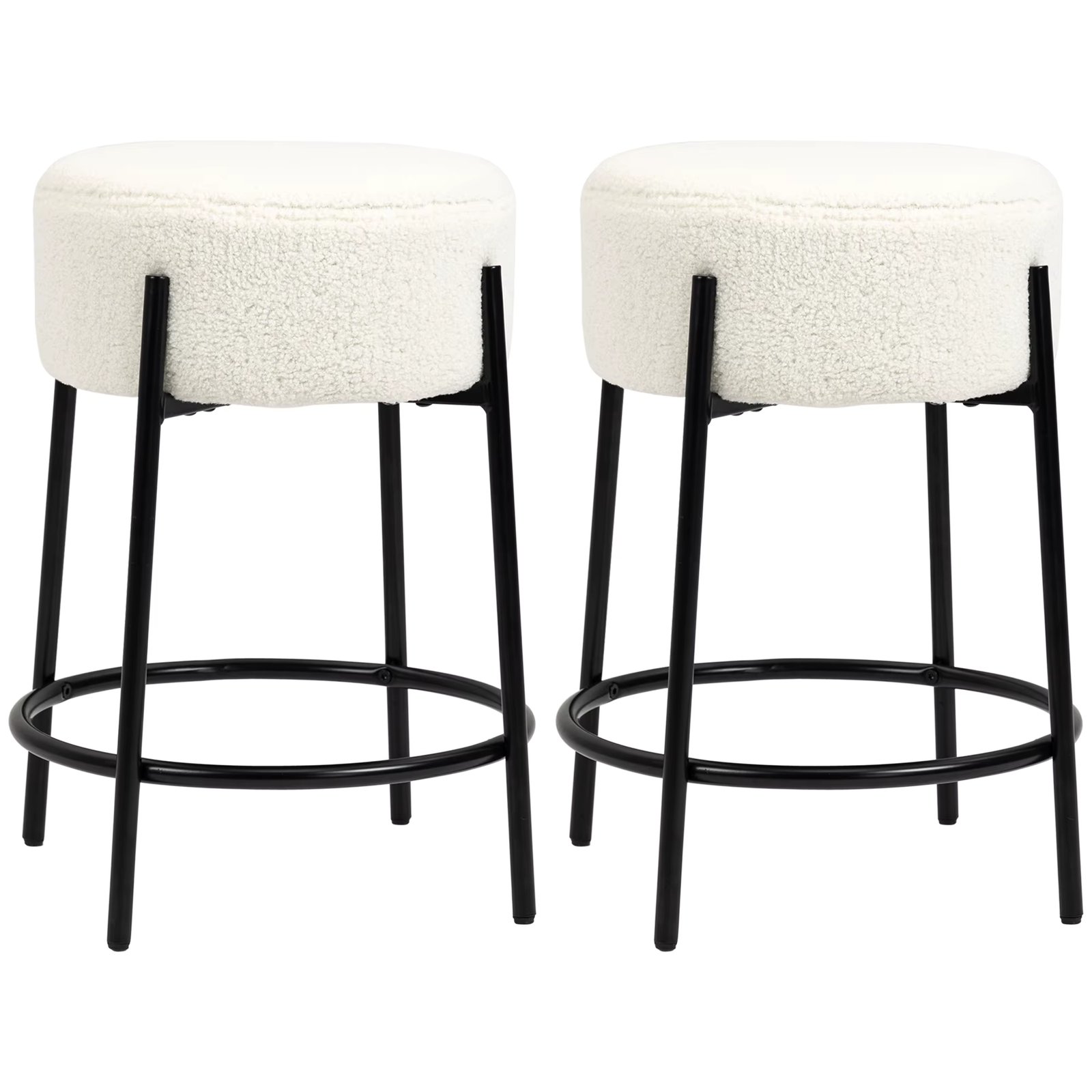 HOMCOM Set of 2 High Stools Backless Kitchen 120 kg White Load