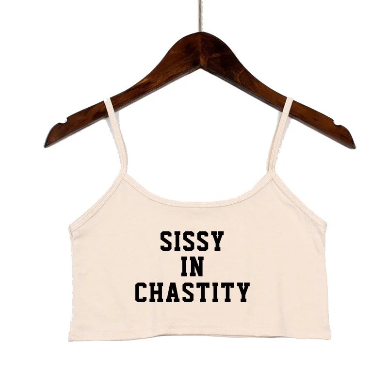 SISSY IN CHASTITY Letters Summer Women's Crop Top Sexy Elastic Cotton Camis Sleeveless Short Tank Top Bar Hot Tops for Women