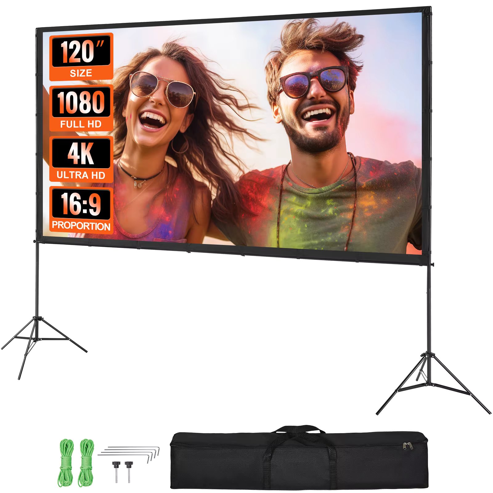VEVOR Projector Screen with Stand 100 120 150 inch 16:9 4K 1080 HD Portable Projection Screen for Home Office Theater Cinema
