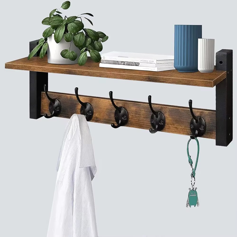 Clothing display rack wall-mounted retro solid wood support simple household clothes hanger DIY support
