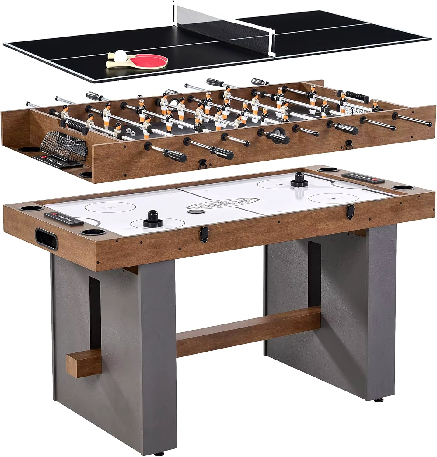 3-in-1 Combination Game Table 54”, Foosball, Air-Powered Hockey and Table Tennis Combo Table, Multi Game Table Perfec