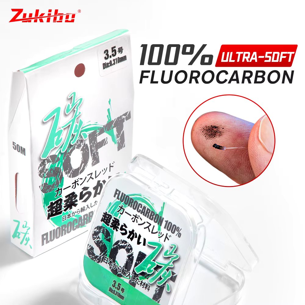 ZUKIBO 50M 100% Japan Fluorocarbon Leader Fishing Line Soft  Monofilament Fishing Line Fast Sinking Carbon Fiber Line Invisible