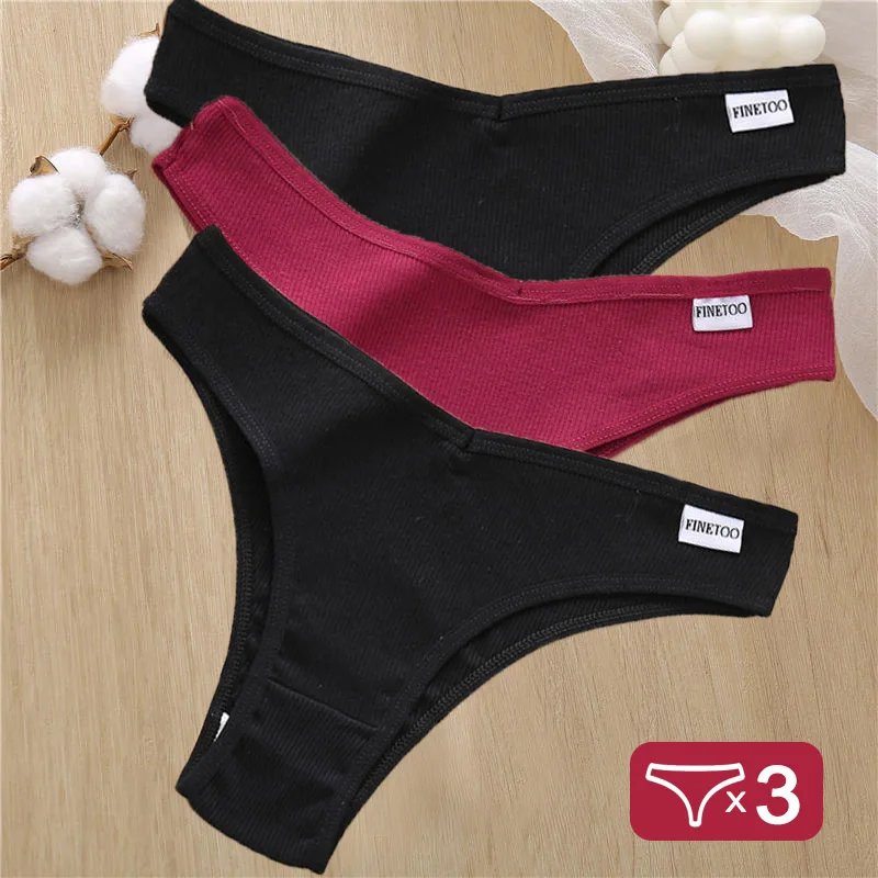3PCS/Set Cotton Panties Lingerie Women Underwear Sexy Briefs Female Underpants Pantys Thong Panties Bikini Solid Color Tangas