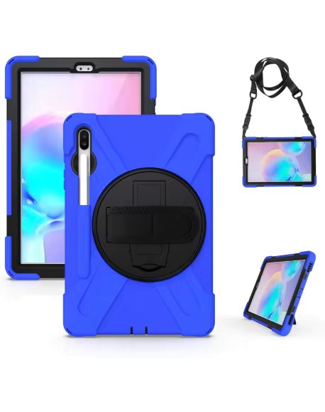 Fall-resistant case Compatible with Samsung Galaxy Tab S6 10.5 "(SM-T860/SM-T865), rotating stand, hand/shoulder strap blue Color